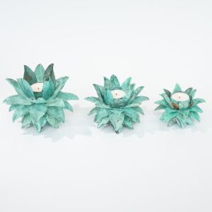 Tealight, Green Patina, 8 Petals, Large
