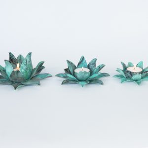 Tealight, Green Patina, 4 Petals, Small