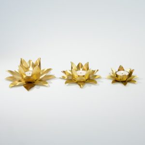 Tealight, Brushed Brass, 4 Petals, Small