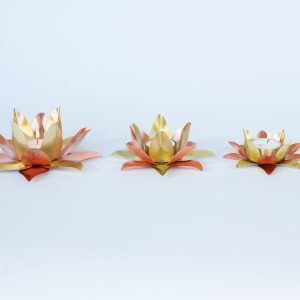 Tealight, Brushed Copper & Brushed Brass, 4 Petals, Medium
