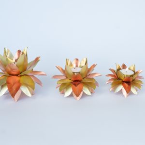Tealight, Brushed Copper & Brushed Brass, 8 Petals, Medium