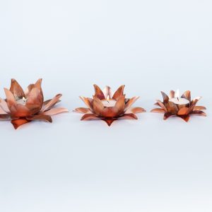 Tealight, Brushed Copper & Natural Copper, 4 Petals, Medium