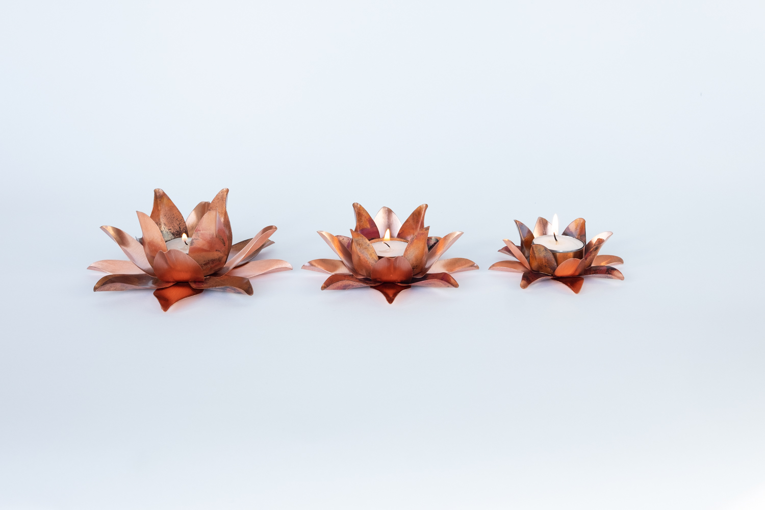 Tealight, Brushed Copper & Natural Copper, 4 Petals, Medium