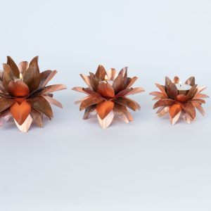 Tealight, Brushed Copper & Natural Copper, 8 Petals, Small