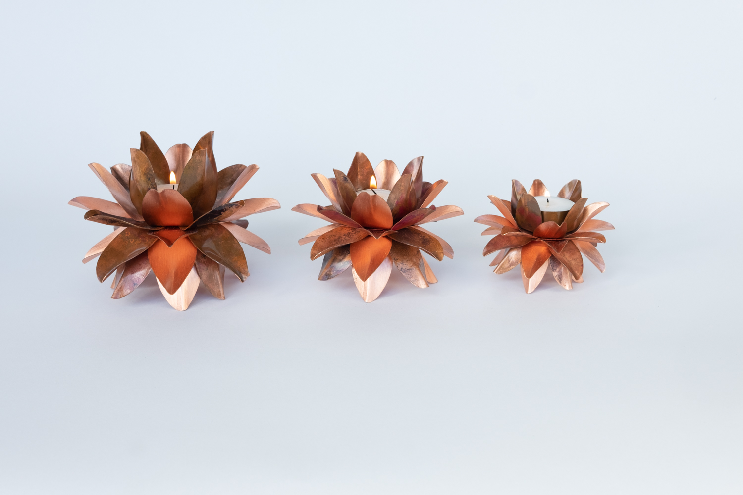 Tealight, Brushed Copper & Natural Copper, 8 Petals, Small