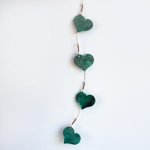 Hanging Hearts, Green Patina, 4 Hearts
