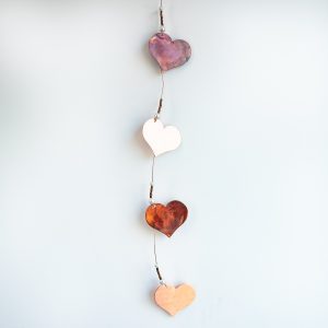 Hanging Hearts, Brushed Copper & Natural Copper, 4 Hearts