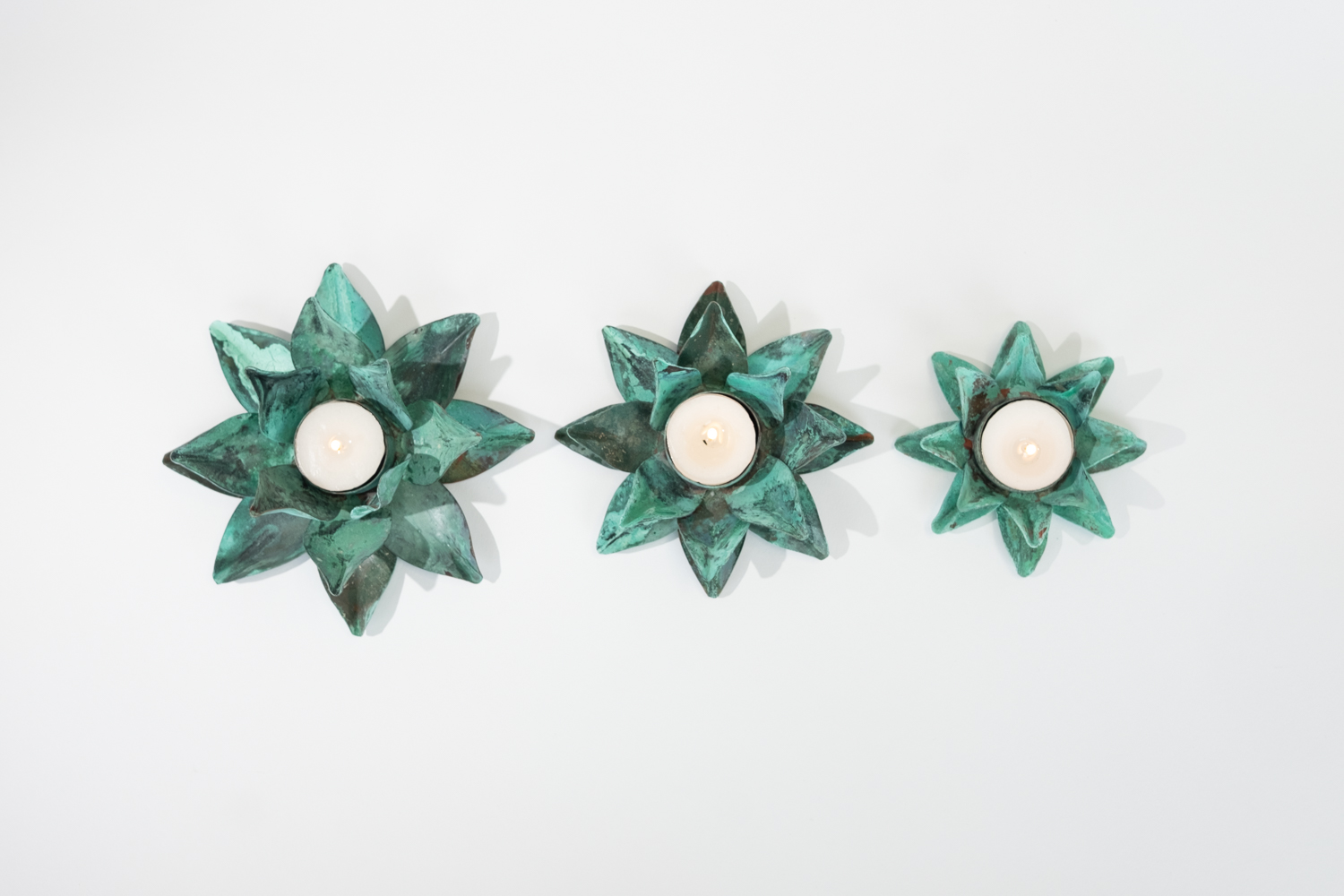 Tealight, Green Patina, 4 Petals, Medium - Image 2
