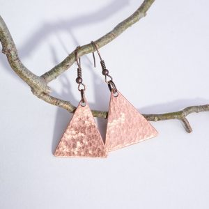 Earrings, Hammered Copper, Triangle