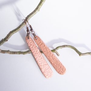Earrings, Hammered Copper, Teardrop