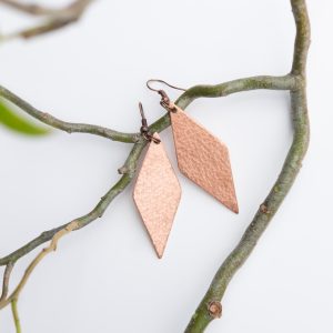 Earrings, Hammered Copper, Diamond