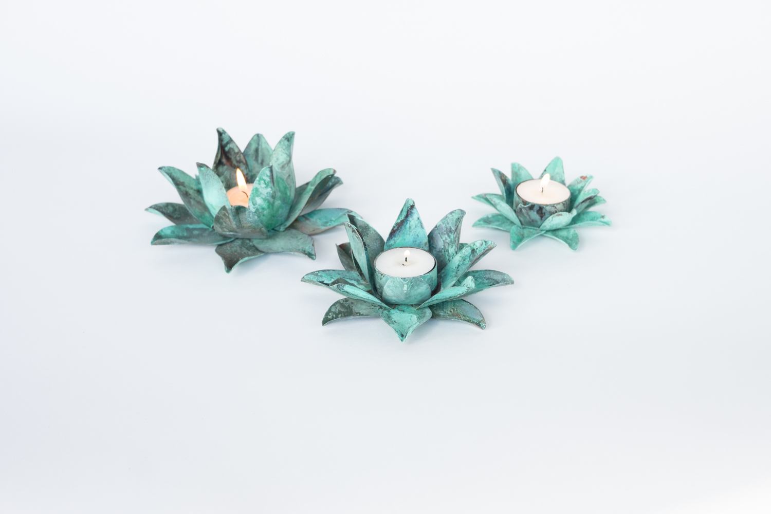 Tealight, Green Patina, 4 Petals, Medium - Image 3
