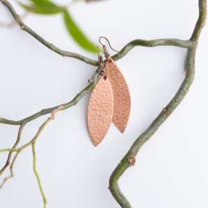 Earrings, Hammered Copper, Leaf
