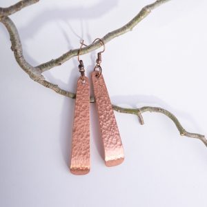 Earrings, Hammered Copper, Curved Teardrop