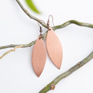Earrings, Brushed Copper, Leaf
