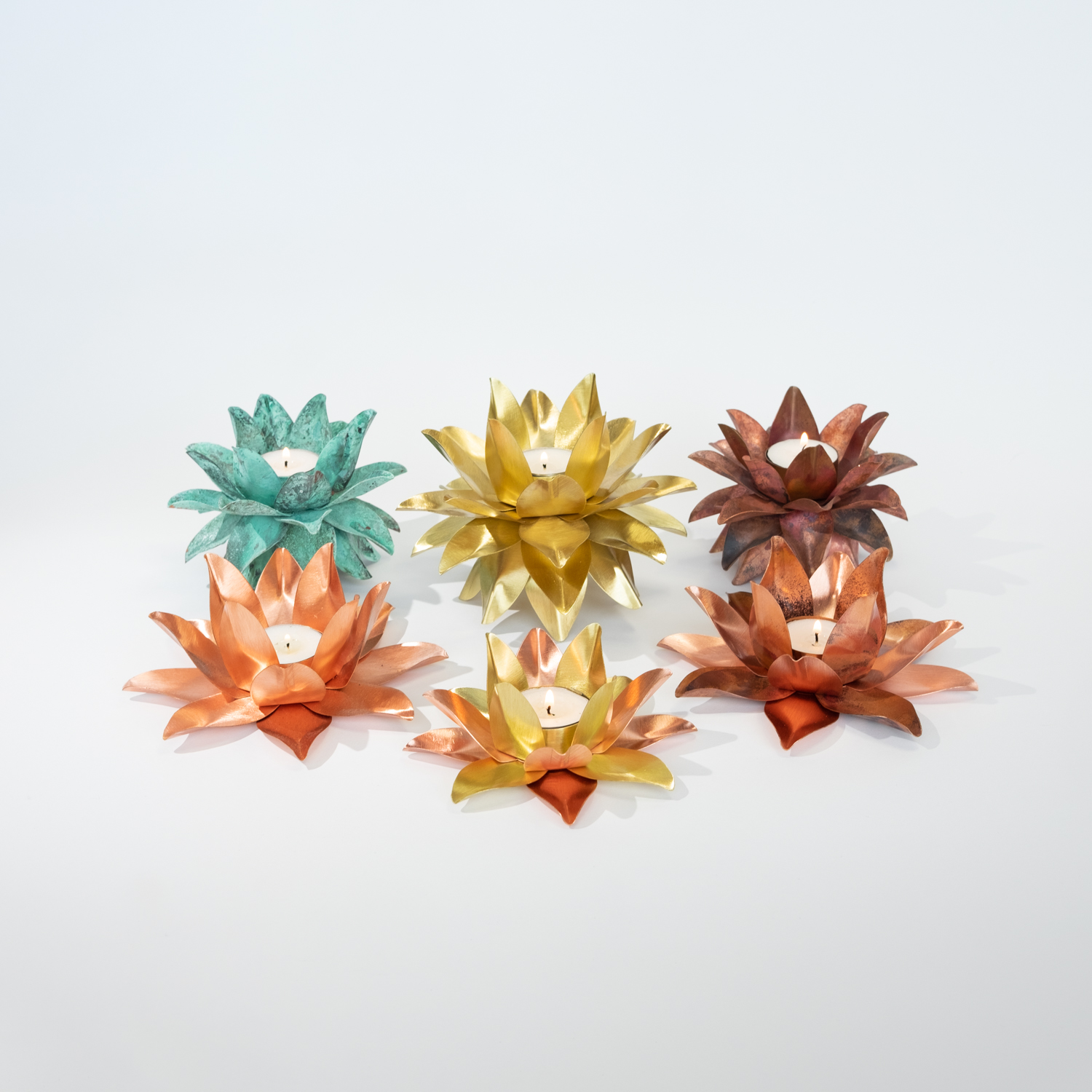 Tealight, Green Patina, 4 Petals, Medium - Image 4