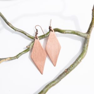 Earrings, Brushed Copper, Diamond