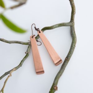 Earrings, Brushed Copper, Curved Teardrop