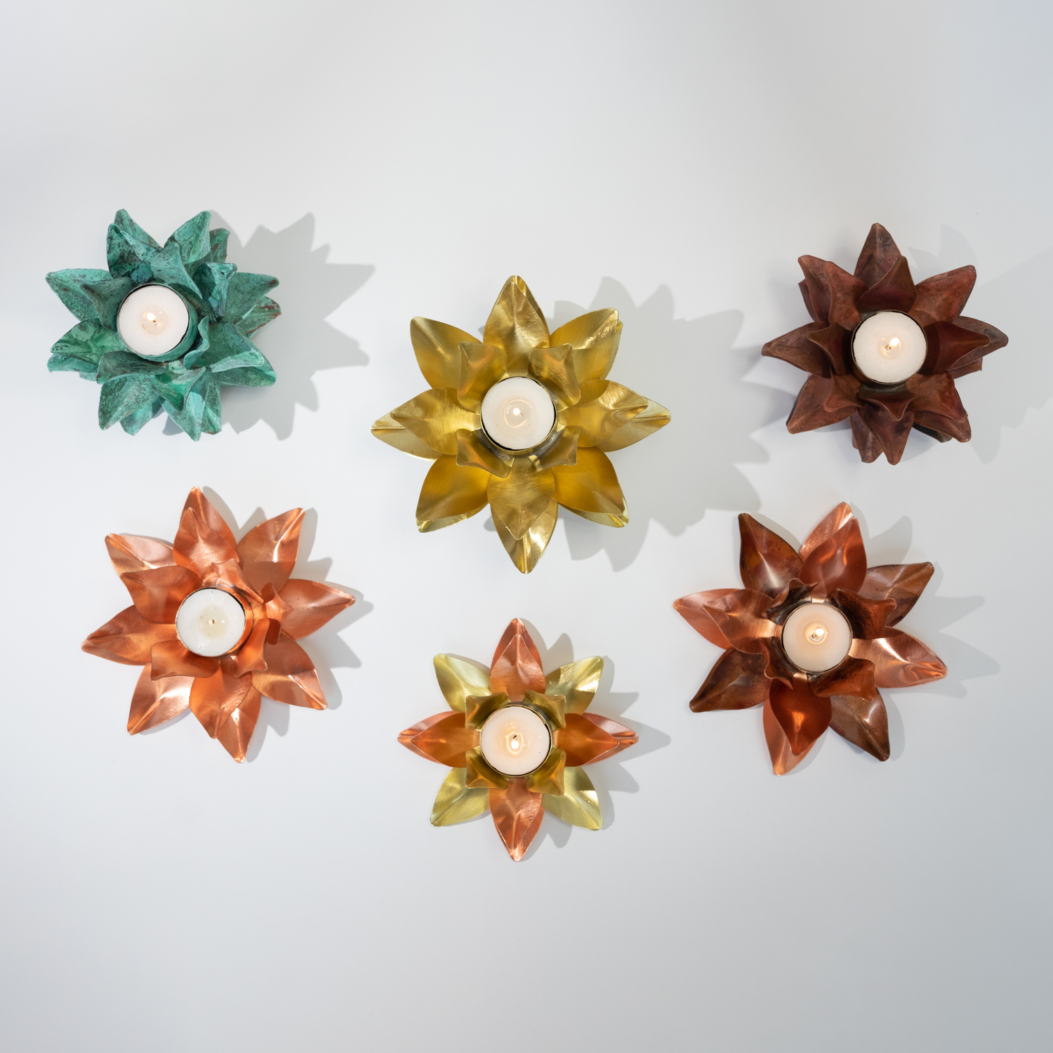 Tealight, Green Patina, 4 Petals, Medium - Image 5