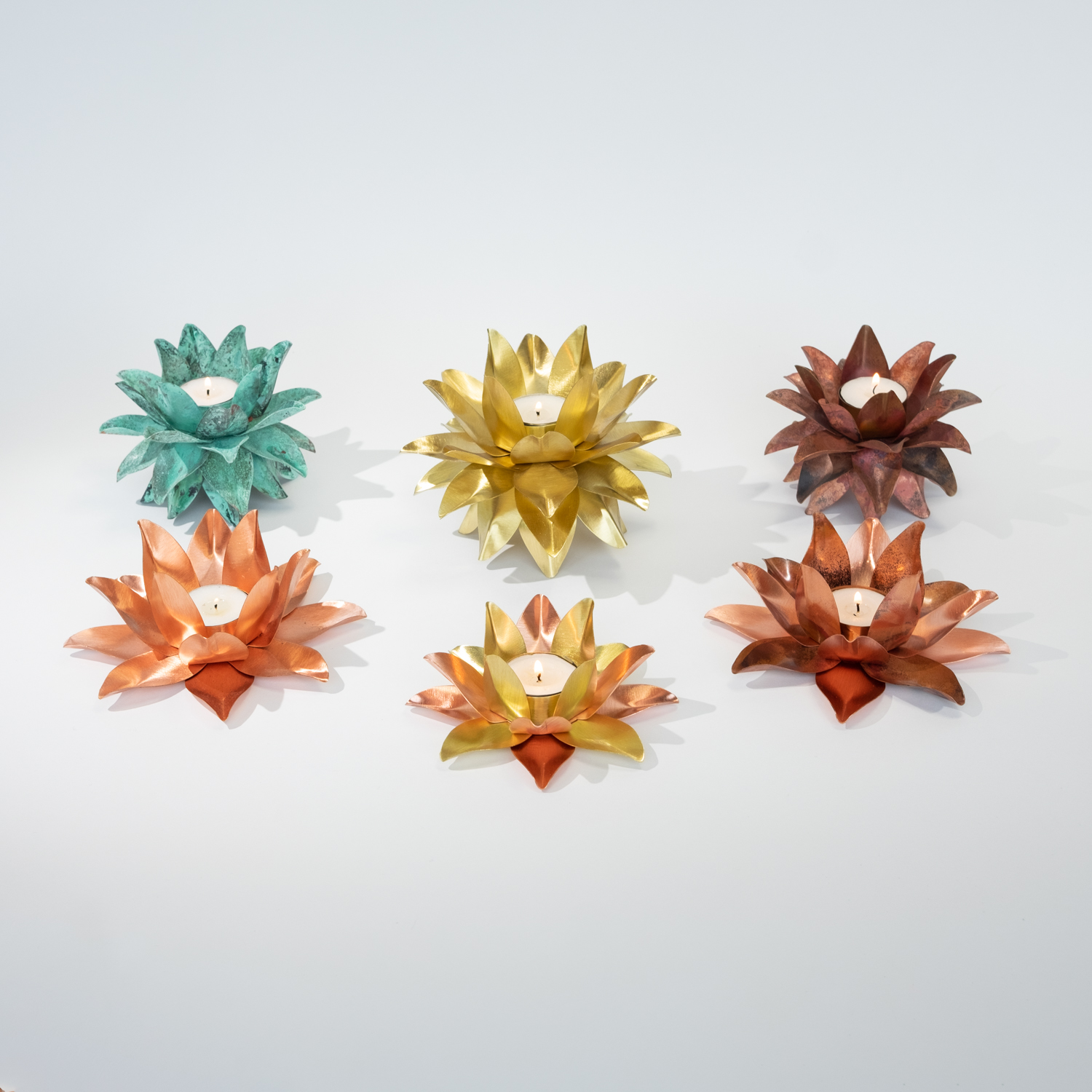 Tealight, Brushed Copper & Natural Copper, 4 Petals, Medium - Image 6