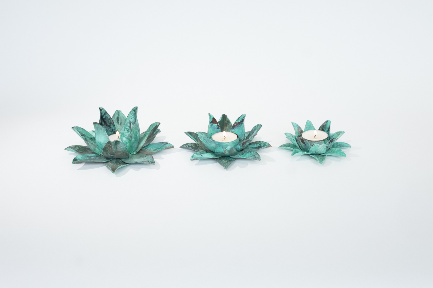 Tealight, Green Patina, 4 Petals, Medium - Image 7
