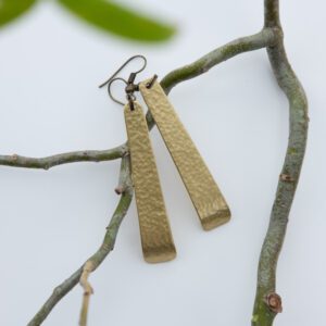 Earrings, Hammered Brass, Curved Teardrop